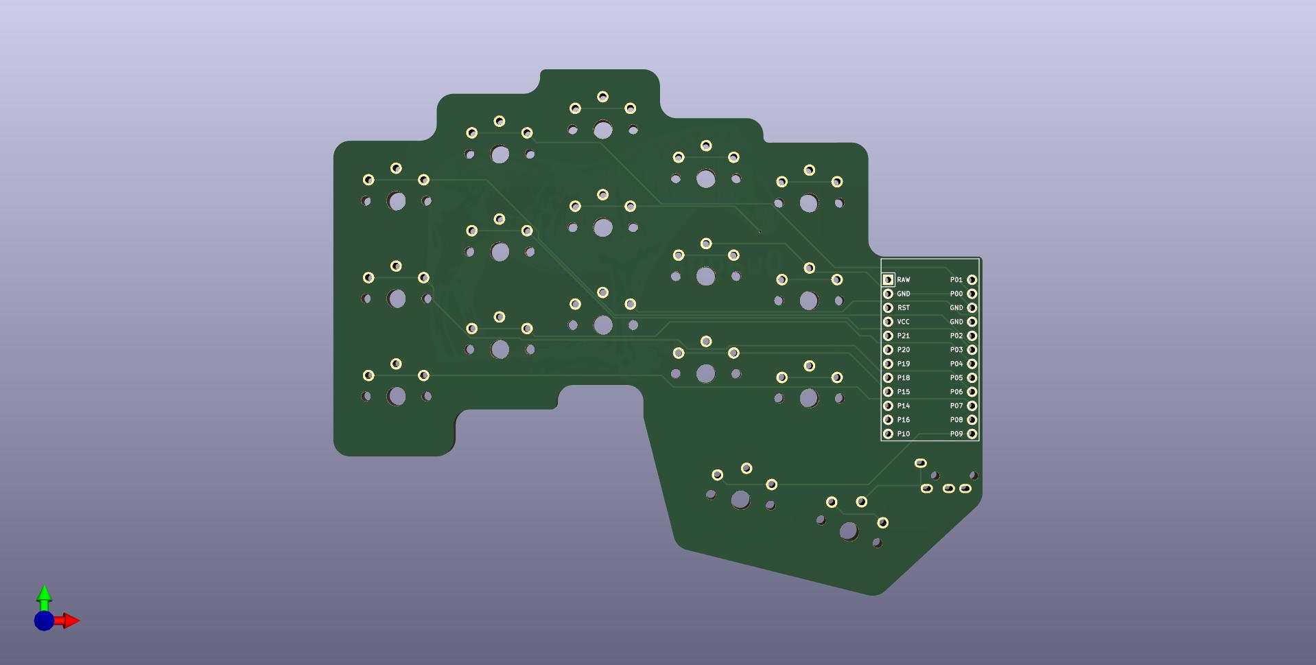 Screenshot of the three-d view of the final printed circuit board